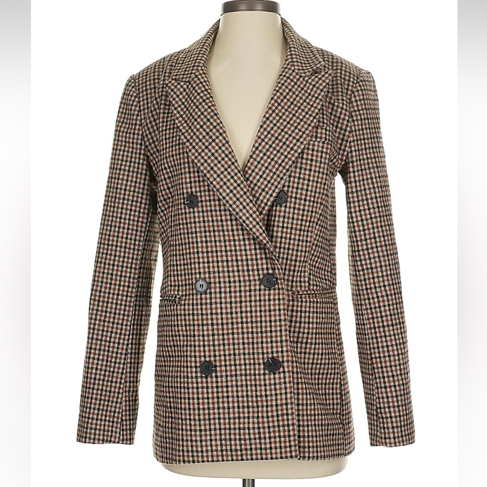 Astr Brown Checkered Double-Breasted Blazer